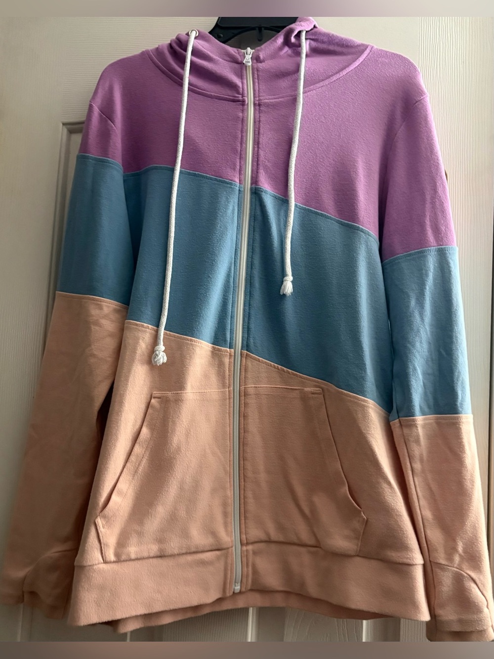 Michelle Mae Colorblock Hoodie zip up sweatshirt in Lilac, Blue & Peach